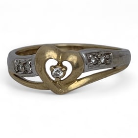 10k White & Yellow Gold Heart Ring With Diamonds