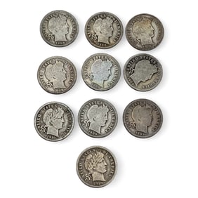 Group Of 10 Silver Barber Dimes