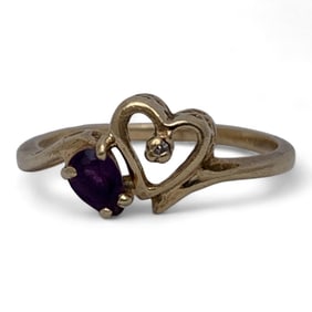 10k Gold, Diamond & Amethyst Ring