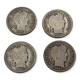 Group Of 4 Silver Barber Dimes