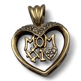 10k Gold & Diamond Heart Pendant, #1 Mom