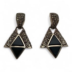 Pair Of Mexico Sterling Marcasite & Stone Earrings