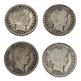 Group Of 4 Silver Barber Dimes