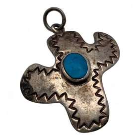 Sterling Cactus Pendant With Blue Stone