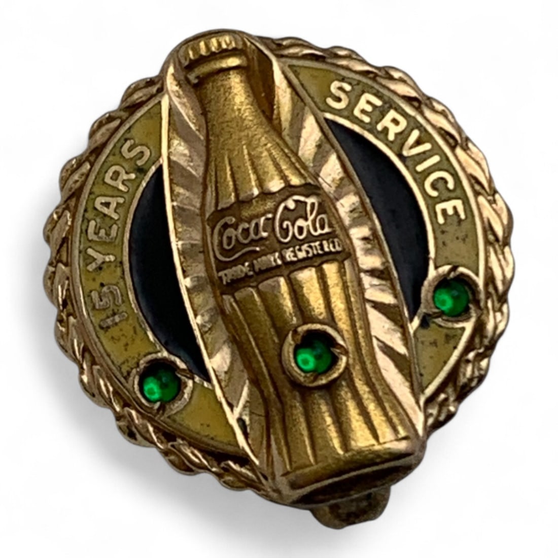 10k Gold And Green Stone Coca Cola Service Pin (1 of 4)