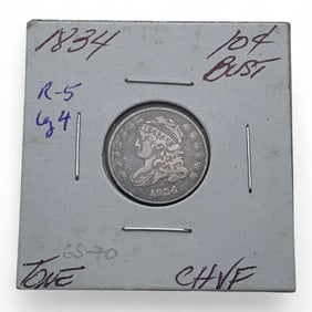 1834 Capped Bust Silver Dime, Ch V F