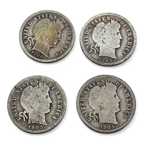 Group Of 4 Silver Barber Dimes