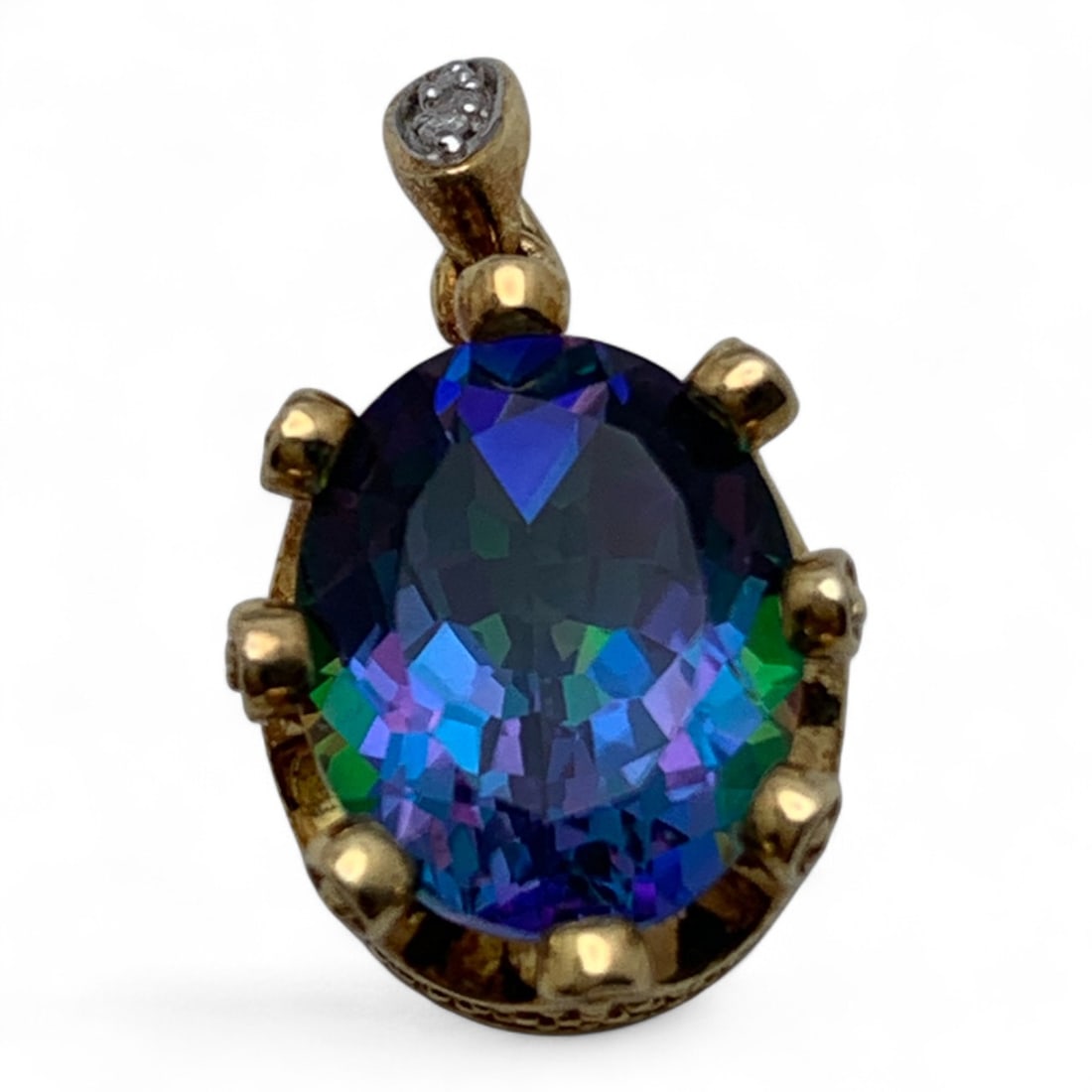 Silver Gold Tone Pendant With Multi Colored Stone: Tests Silver - 3/4" Long - 3.2 Grams