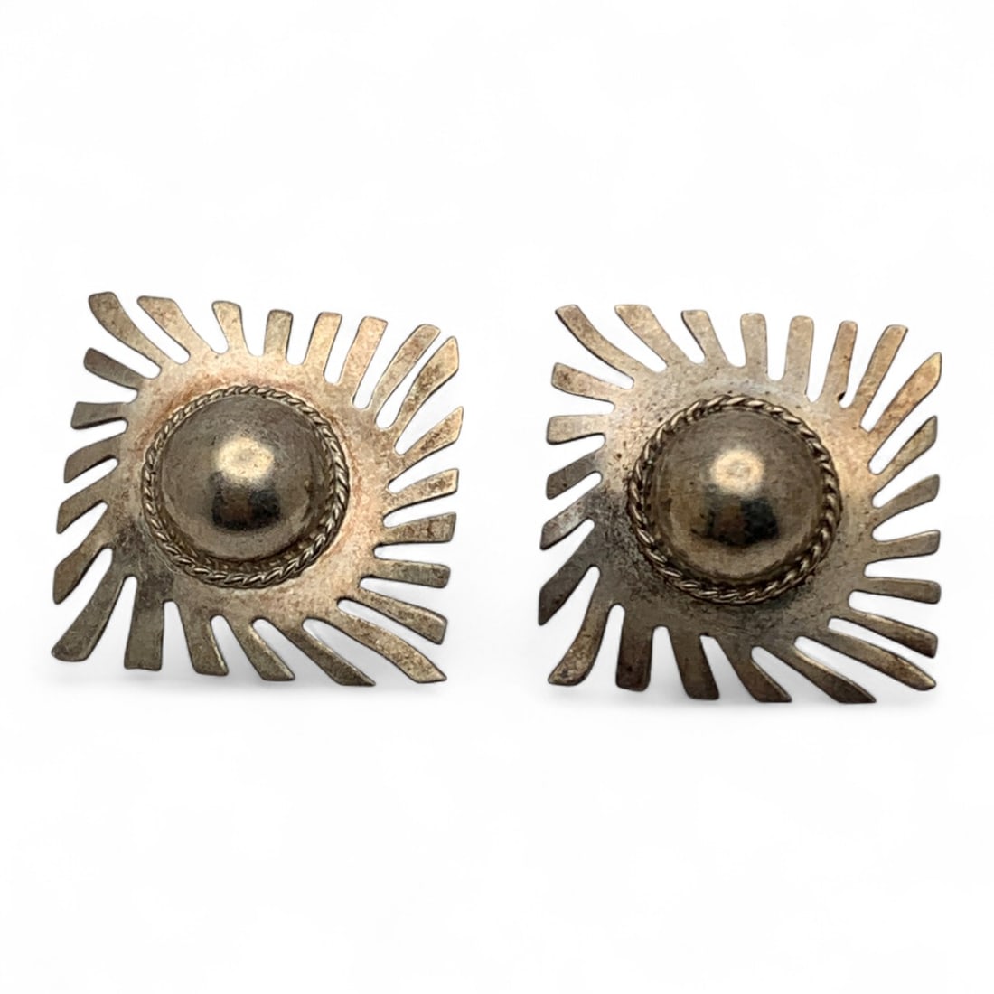 Pair Of Mexico Sterling Silver Earrings: Marked 925 - 1" Long - 13.3 Grams
