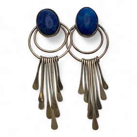 Pair Of Sterling Silver & Blue Stone Earrings