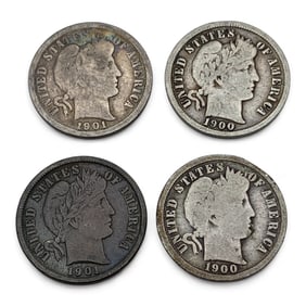 Group Of 4 Silver Barber Dimes