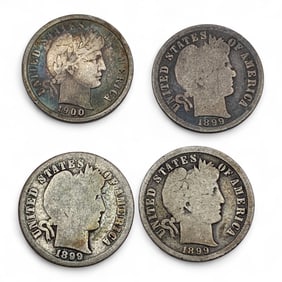 Group Of 4 Silver Barber Dimes