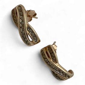 Pair Of 10k Yellow Gold And Diamond Earrings