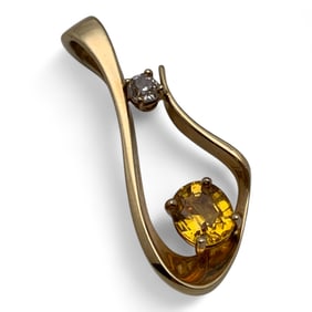14k Gold, Diamond And Yellow Sapphire Pendant