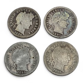 Group Of 4 Silver Barber Dimes