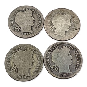 Group Of 4 Silver Barber Dimes