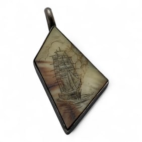 Silver Scrimshaw Ship Pendant