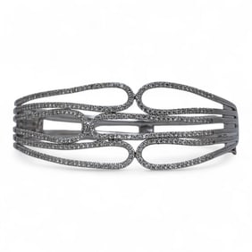 14k White Gold And Diamond Encrusted Cuff Bracelet