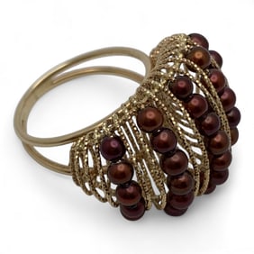 14k Yellow Gold And Brown Pearl Ring