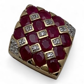 10k Gold, Diamond And Ruby Pendant
