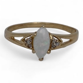 10k Gold, Diamond And Opal Ring