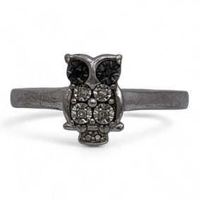 Sterling Silver & Diamond Owl Ring