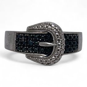 Sterling Silver & Diamond Belt Design Ring