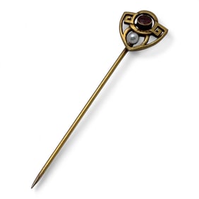 10k Gold, Garnet & Pearl Stick Pin