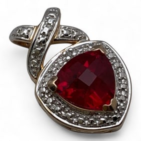 Sterling Pendant With Red Sapphire & Diamonds