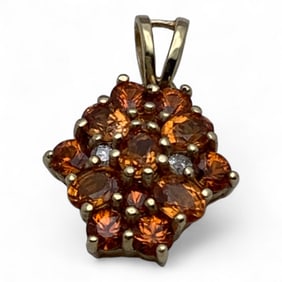 10k Gold Pendant With Diamonds & Brown Stones