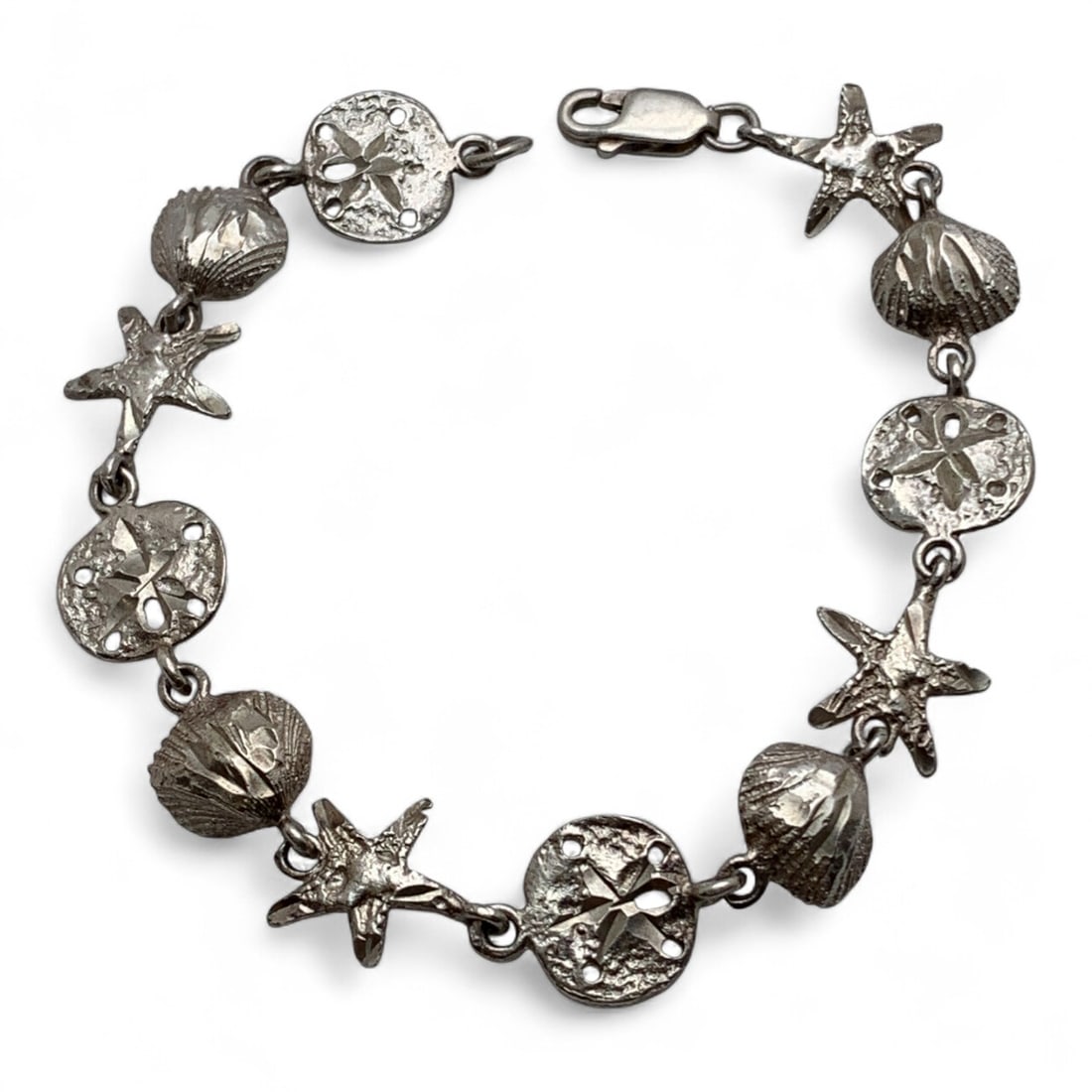Sterling Silver Ocean Theme Bracelet: Marked 925 - 7 1/2" Long - 8.3 Grams