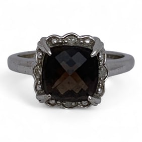 10k White Gold Ring With Brown Faceted Stone