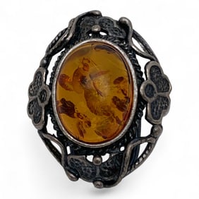 Silver & Amber Ring