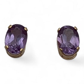 Pair Of 14k Gold And Purple Sapphire Earrings
