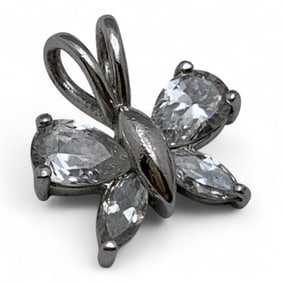 Sterling Silver And Clear Stone Butterfly Pendant