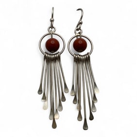 Pair Of Sterling Silver & Red Jasper Earrings