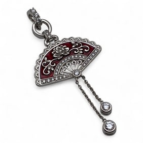 Sterling Silver Enameled Pendant With Clear Stones