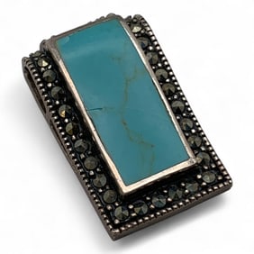 Sterling Silver, Marcasite & Turquoise Pendant