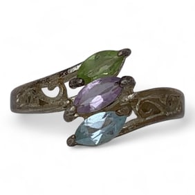 Sterling Gold Tone Ring With Colored Stones