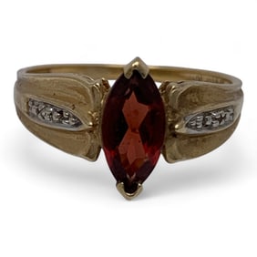 10k Gold Ring With Diamonds & Red Stone