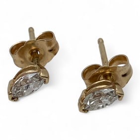14k Yellow And Diamond Stud Earrings