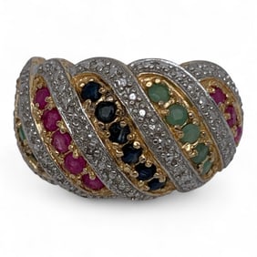 Sterling Gold Tone Ring With Precious Stones