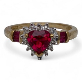 10k Gold And Pink Sapphire Heart Ring