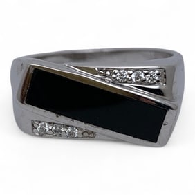 Sterling Ring With Black & Clear Stones