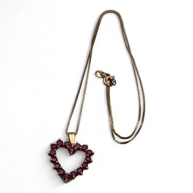 14k Gold And Ruby Heart Pendant On Box Chain