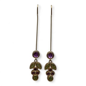 Pair Of 10k Gold, Amethyst & Peridot Earrings