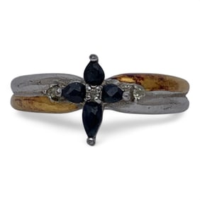 Sterling Gold Tone Ring With Blue Sapphires