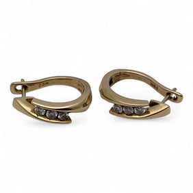 Pair Of 14k Yellow Gold And Diamond Hoop Earrings