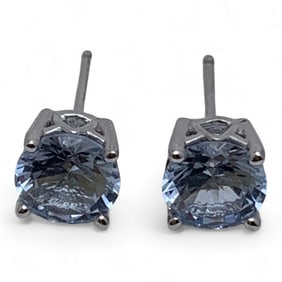 Sterling Silver And Blue Cubic Zirconia Earrings
