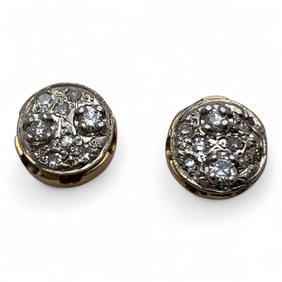 Pair Of 14k Yellow Gold And Diamond Earrings